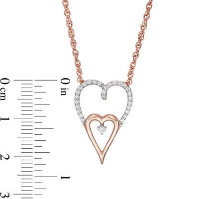 0.145 CT. T.W. Diamond Double Elongated Heart Necklace in Sterling Silver with 14K Rose Gold Plate