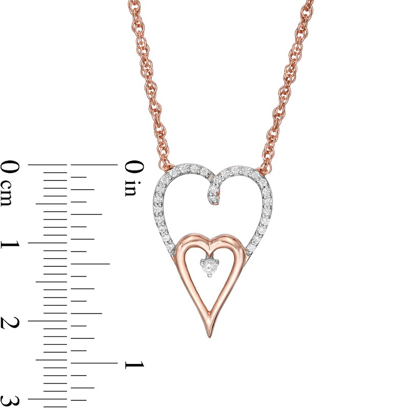 0.145 CT. T.W. Diamond Double Elongated Heart Necklace in Sterling Silver with 14K Rose Gold Plate