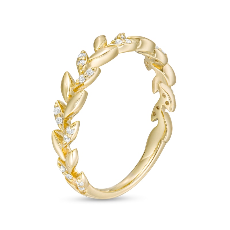 Main Image 3 of 0.085 CT. T.W. Diamond Leaves Wedding Band in 10K Gold