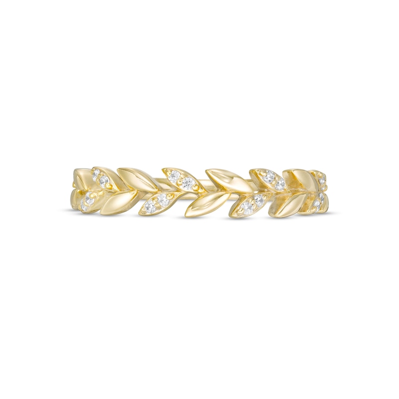 Main Image 4 of 0.085 CT. T.W. Diamond Leaves Wedding Band in 10K Gold