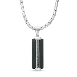 Men's 0.085 CT. T.W. Black Enhanced Diamond Dog Tag Pendant in Stainless Steel with Black Ion-Plate – 24"