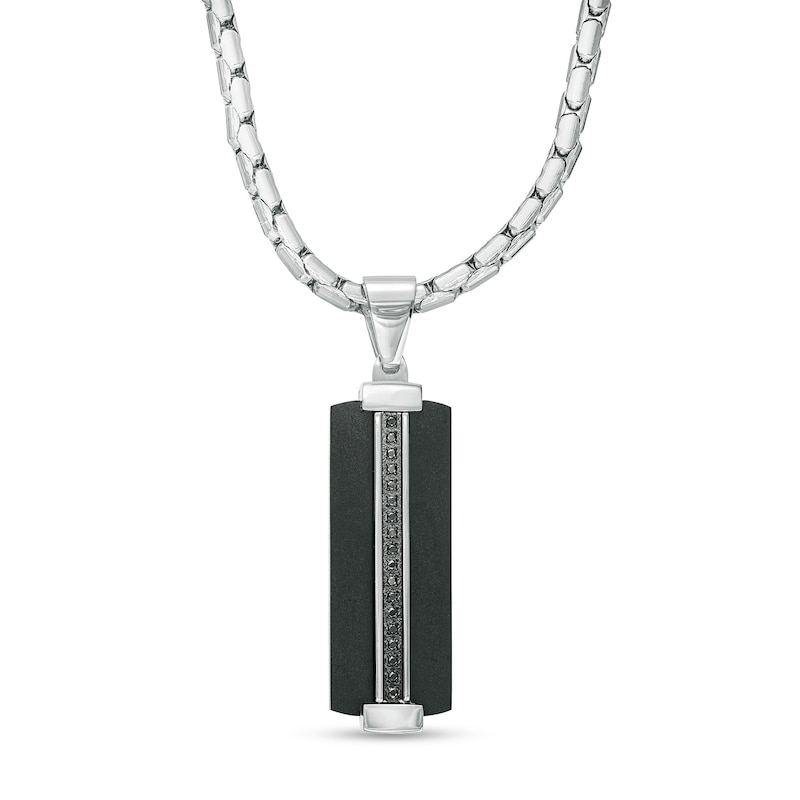 Men's 0.085 CT. T.W. Black Enhanced Diamond Dog Tag Pendant in Stainless Steel with Black Ion-Plate – 24"