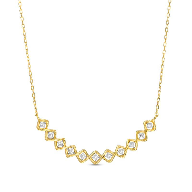 Main Image 1 of 0.25 CT. T.W. Princess-Cut Diamond Twist Frame Necklace in 10K Gold