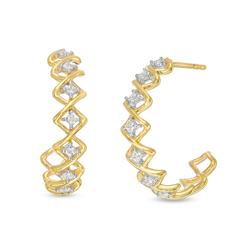 0.25 CT. T.W. Princess-Cut Diamond Twist Frame J-Hoop Earrings in 10K Gold|Peoples Jewellers