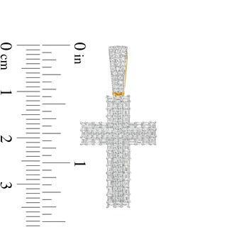 Men's 0.75 CT. T.W. Baguette and Round Diamond Border Cross Necklace Charm in 10K Gold