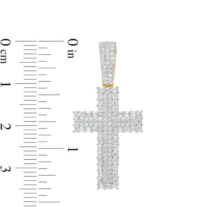 Men's 0.75 CT. T.W. Baguette and Round Diamond Border Cross Necklace Charm in 10K Gold