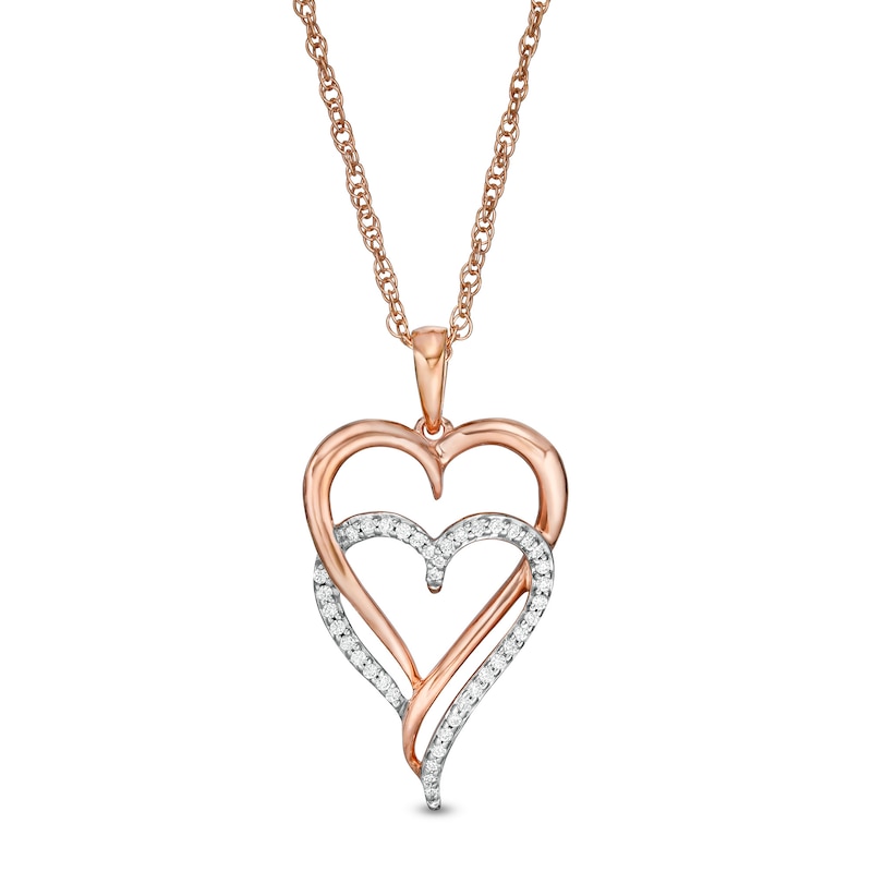 0.085 CT. T.W. Diamond Double Elongated Heart Entwined Pendant in Sterling Silver with 14K Rose Gold Plate
