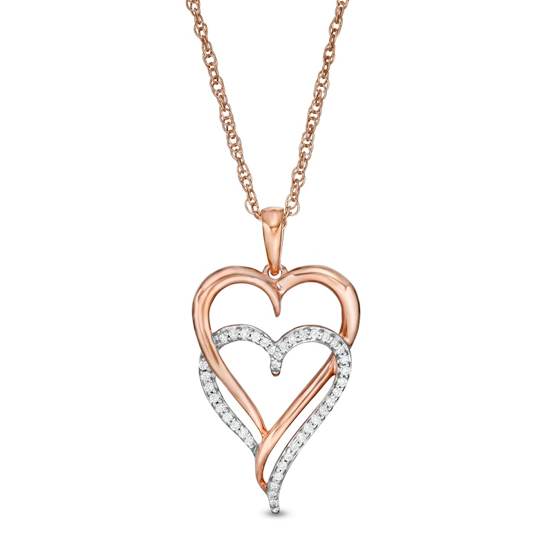 0.085 CT. T.W. Diamond Double Elongated Heart Entwined Pendant in Sterling Silver with 14K Rose Gold Plate|Peoples Jewellers