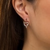 Thumbnail Image 2 of 0.146 CT. T.W. Diamond Double Elongated Heart Entwined Drop Earrings in Sterling Silver with 14K Rose Gold Plate
