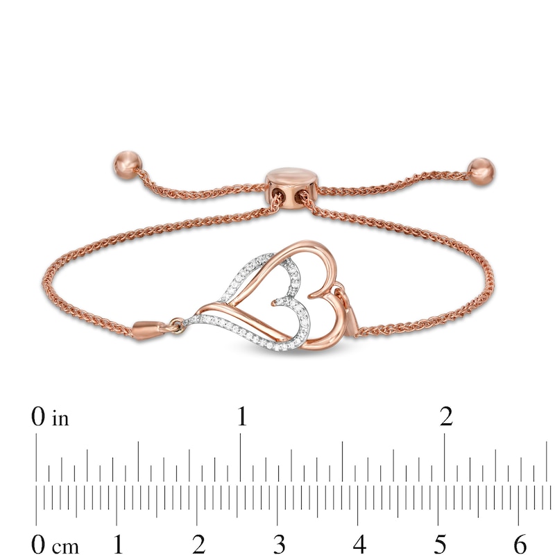 Main Image 3 of 0.088 CT. T.W. Diamond Interlocking Double Elongated Heart Bolo Bracelet in Sterling Silver with 14K Rose Gold Plate