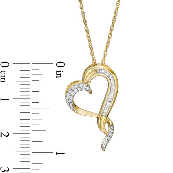 0.145 CT. T.W. Baguette and Round Diamond Twist Heart Pendant in 10K Gold