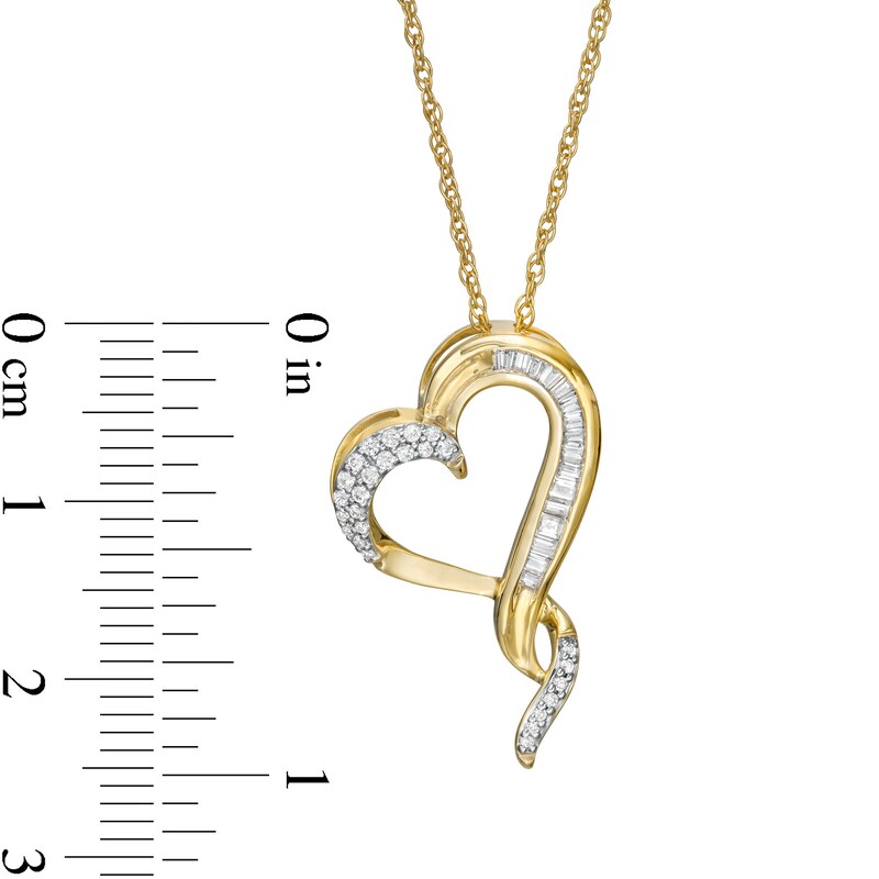 0.145 CT. T.W. Baguette and Round Diamond Twist Heart Pendant in 10K Gold
