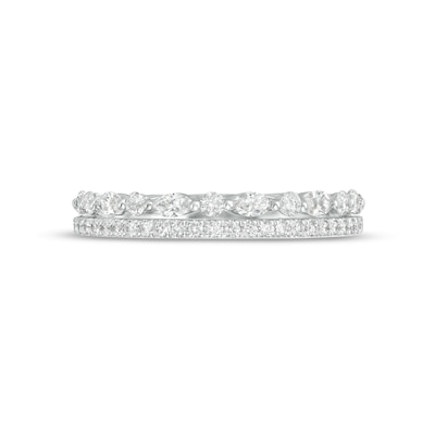 0.50 CT. T.W. Marquise and Round Diamond Edge Double Row Wedding Band in 14K White Gold