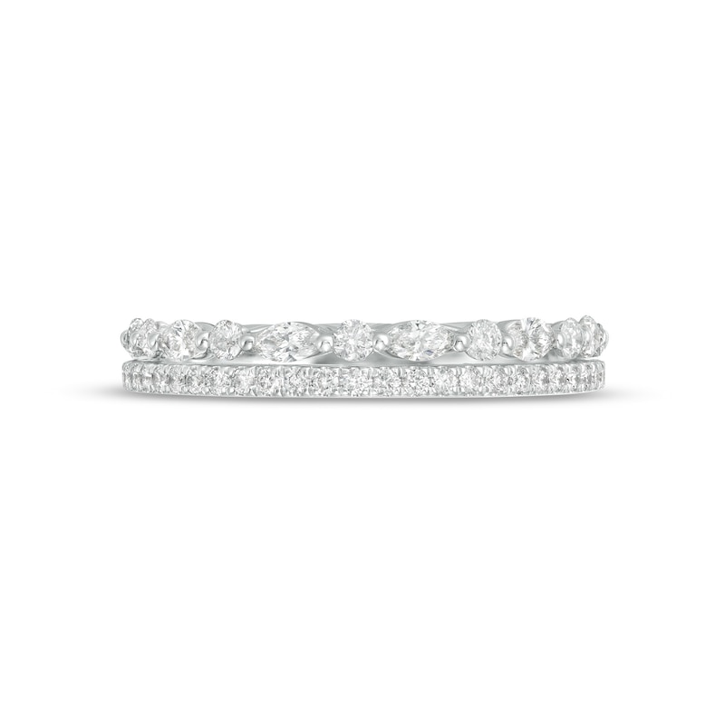 0.50 CT. T.W. Marquise and Round Diamond Edge Double Row Wedding Band in 14K White Gold