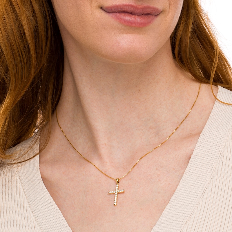 Main Image 2 of 0.45 CT. T.W. Certified Lab-Grown Diamond Cross Pendant in 14K Gold (F/SI2)