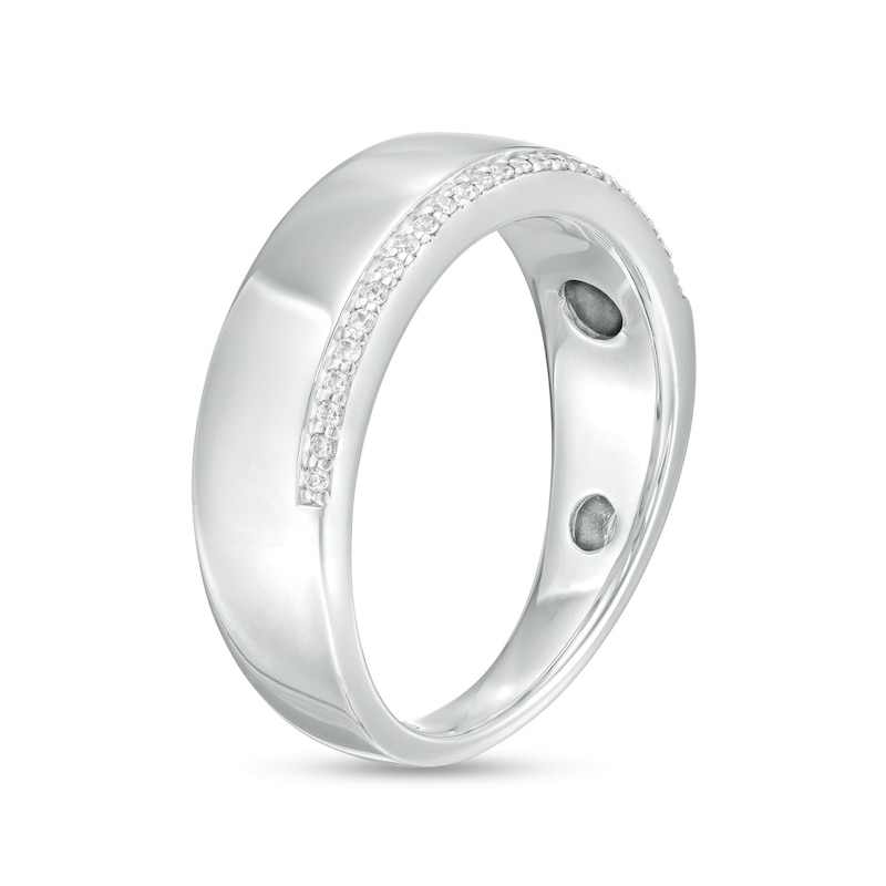 Main Image 2 of Men's 0.085 CT. T.W. Diamond Single Edge Wedding Band in 10K White Gold