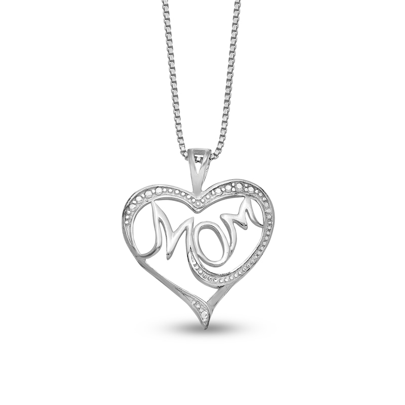 Diamond Accent Beaded "MOM" Loop Heart Pendant in Sterling Silver – 16"