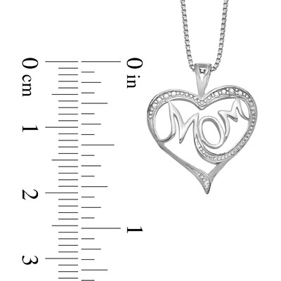 Diamond Accent Beaded "MOM" Loop Heart Pendant in Sterling Silver – 16"