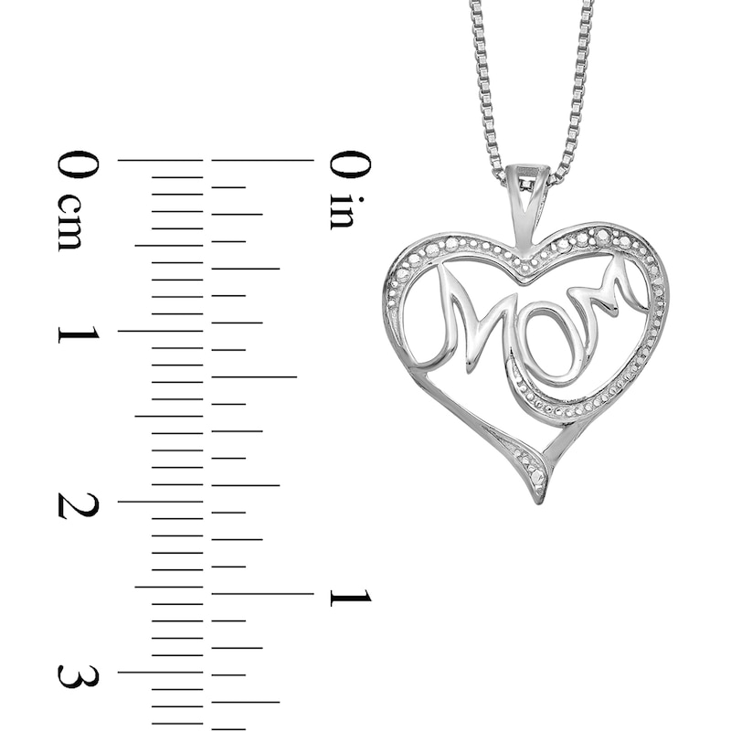 Diamond Accent Beaded "MOM" Loop Heart Pendant in Sterling Silver – 16"