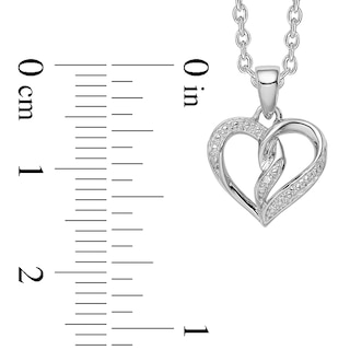 Diamond Accent Beaded Entwined Half-and-Half Heart Pendant in Sterling Silver
