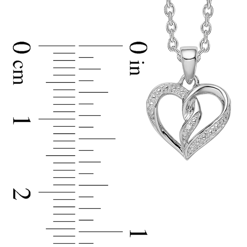 Main Image 2 of Diamond Accent Beaded Entwined Half-and-Half Heart Pendant in Sterling Silver