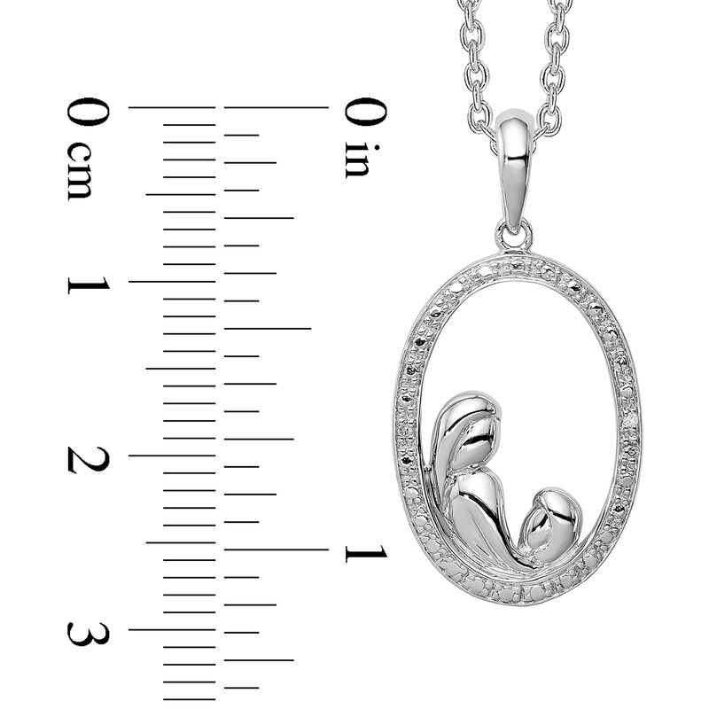 Main Image 2 of Diamond Accent Beaded Motherly Love Oval Pendant in Sterling Silver