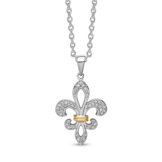 0.10 CT. T.W. Diamond Fleur-de-Lis Pendant in Sterling Silver and 14K Gold