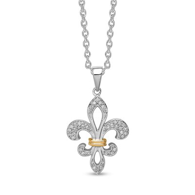 0.10 CT. T.W. Diamond Fleur-de-Lis Pendant in Sterling Silver and 14K Gold