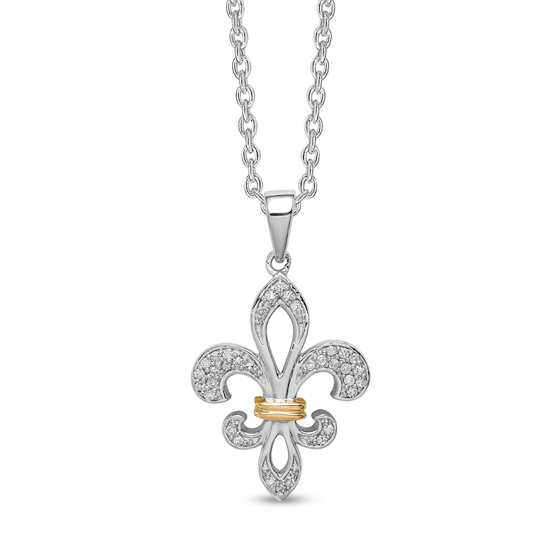 0.10 CT. T.W. Diamond Fleur-de-Lis Pendant in Sterling Silver and 14K Gold