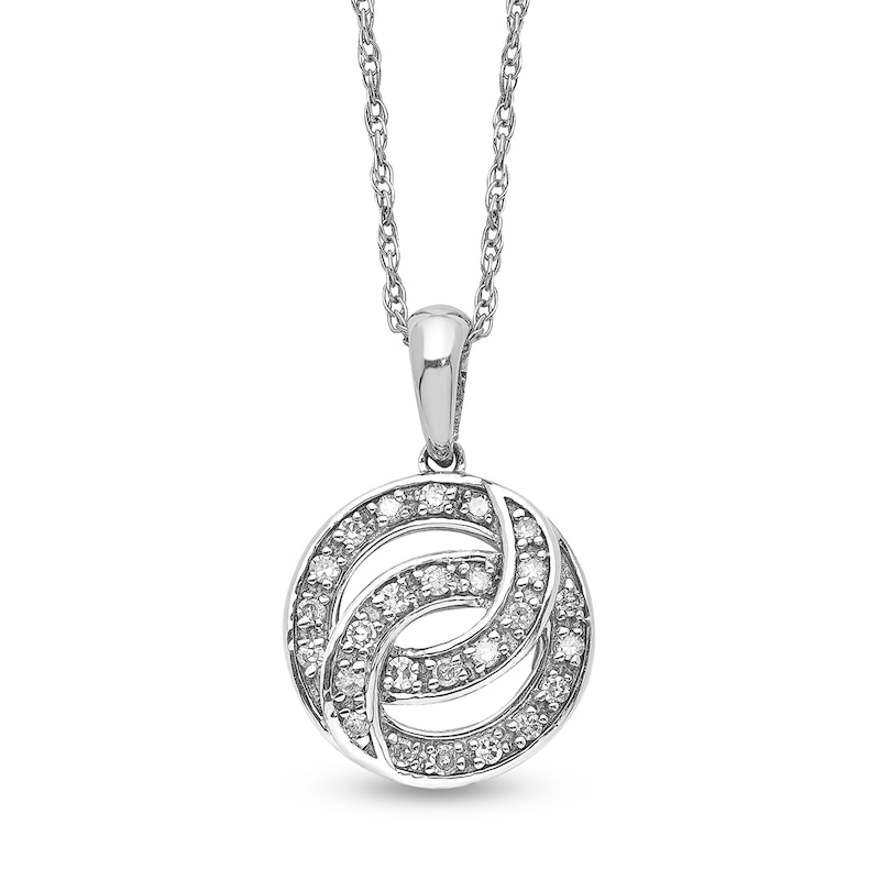 0.07 CT. T.W. Diamond Interlocking Circles Drop Pendant in Sterling Silver
