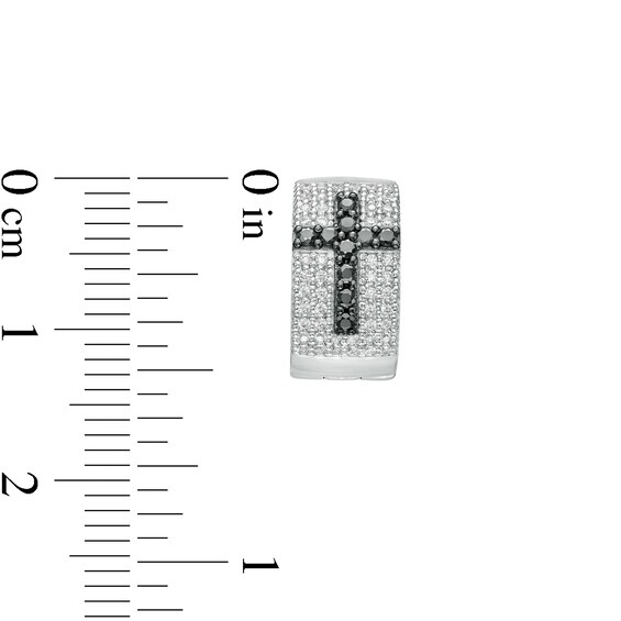 Men's 0.50 CT. T.W. Black Enhanced and White Diamond Cross Hoop Earrings in 10K White Gold