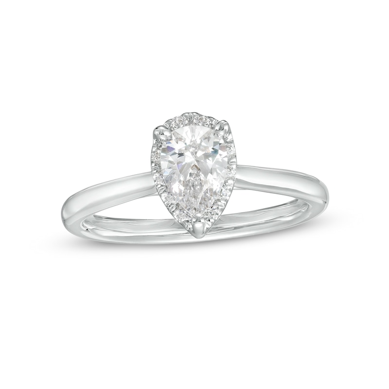 1.75 CT. T.W. Certified Pear-Shaped Lab-Created Diamond Frame Engagement Ring in 14K White Gold (F/SI2)|Peoples Jewellers