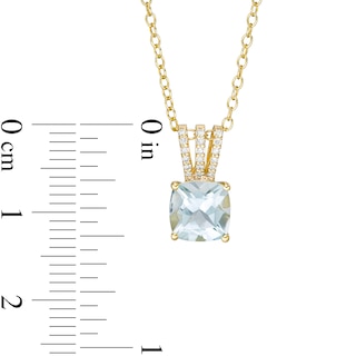 7.0mm Cushion-Cut Aquamarine and 0.04 CT. T.W. Diamond Triple Row Split Bail Pendant in 10K Gold