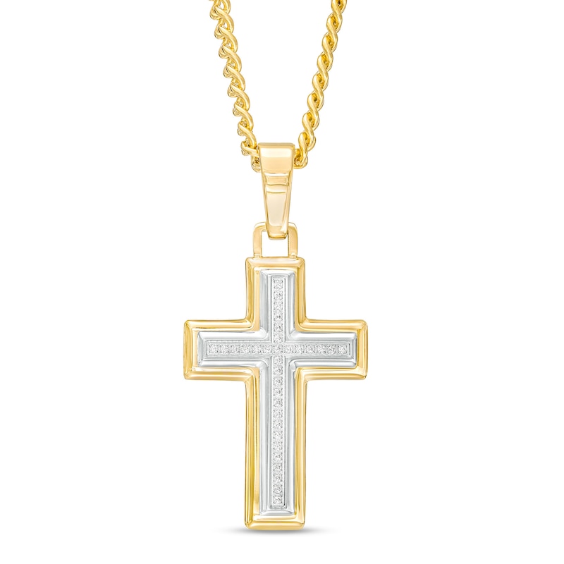 Men's 0.09 CT. T.W. Diamond Cross Pendant in Stainless Steel and Yellow Ion-Plate – 24"|Peoples Jewellers