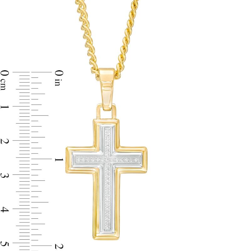 Men's 0.09 CT. T.W. Diamond Cross Pendant in Stainless Steel and Yellow Ion-Plate – 24"