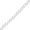 Thumbnail Image 1 of Oval White Lab-Created Sapphire and 0.18 CT. T.W. Diamond Infinity Ribbon Link Line Bracelet in Sterling Silver – 7.5"