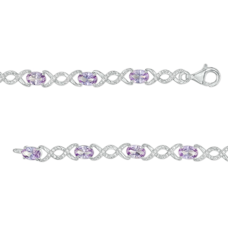 Main Image 3 of Oval Lab-Created Alexandrite and 0.18 CT. T.W. Diamond Infinity Ribbon Link Line Bracelet in Sterling Silver – 7.5"