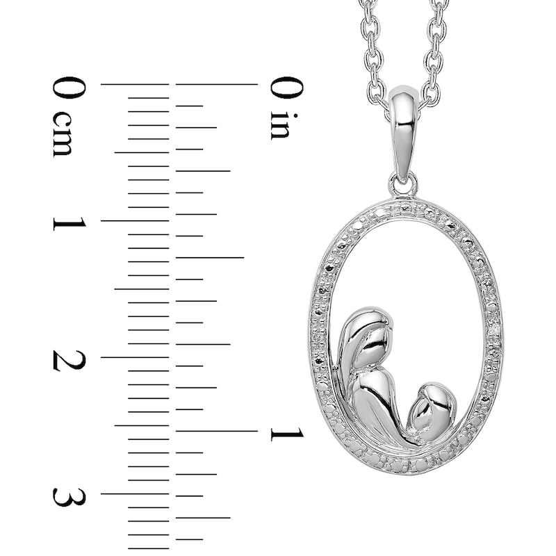 Diamond Accent Beaded Motherly Love Oval Pendant in Sterling Silver