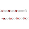 Thumbnail Image 3 of Oval Garnet and 0.18 CT. T.W. Diamond Infinity Ribbon Link Line Bracelet in Sterling Silver – 7.5"