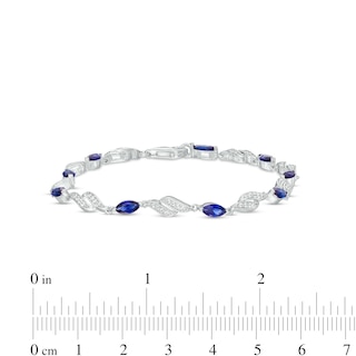 Marquise Blue and White Lab-Created Sapphire Flame Link Line Bracelet in Sterling Silver – 7.25"