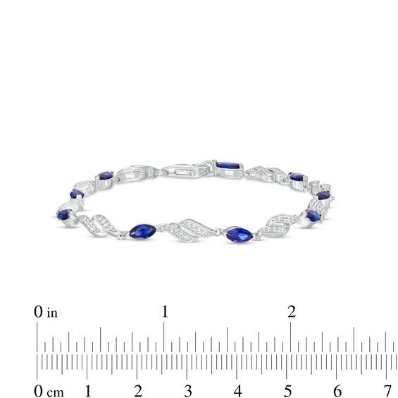 Marquise Blue and White Lab-Created Sapphire Flame Link Line Bracelet in Sterling Silver – 7.25"