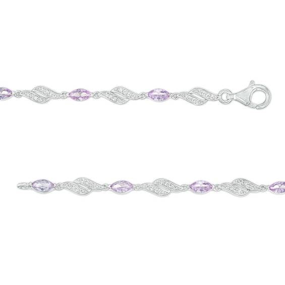Marquise Lab-Created Alexandrite and White Lab-Created Sapphire Flame Link Line Bracelet in Sterling Silver – 7.25"