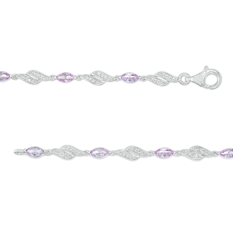 Marquise Lab-Created Alexandrite and White Lab-Created Sapphire Flame Link Line Bracelet in Sterling Silver – 7.25"