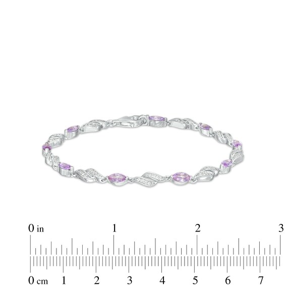 Marquise Lab-Created Alexandrite and White Lab-Created Sapphire Flame Link Line Bracelet in Sterling Silver – 7.25"