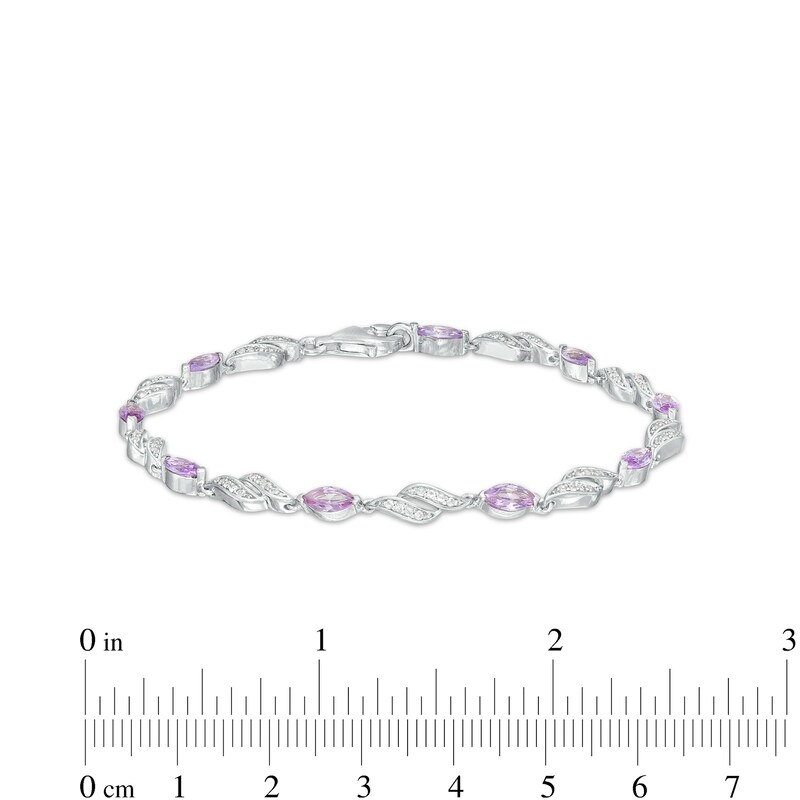 Marquise Lab-Created Alexandrite and White Lab-Created Sapphire Flame Link Line Bracelet in Sterling Silver – 7.25"