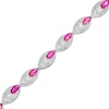 Thumbnail Image 1 of Marquise Lab-Created Ruby and 0.145 CT. T.W. Diamond Tiered Line Bracelet in Sterling Silver 7.25"