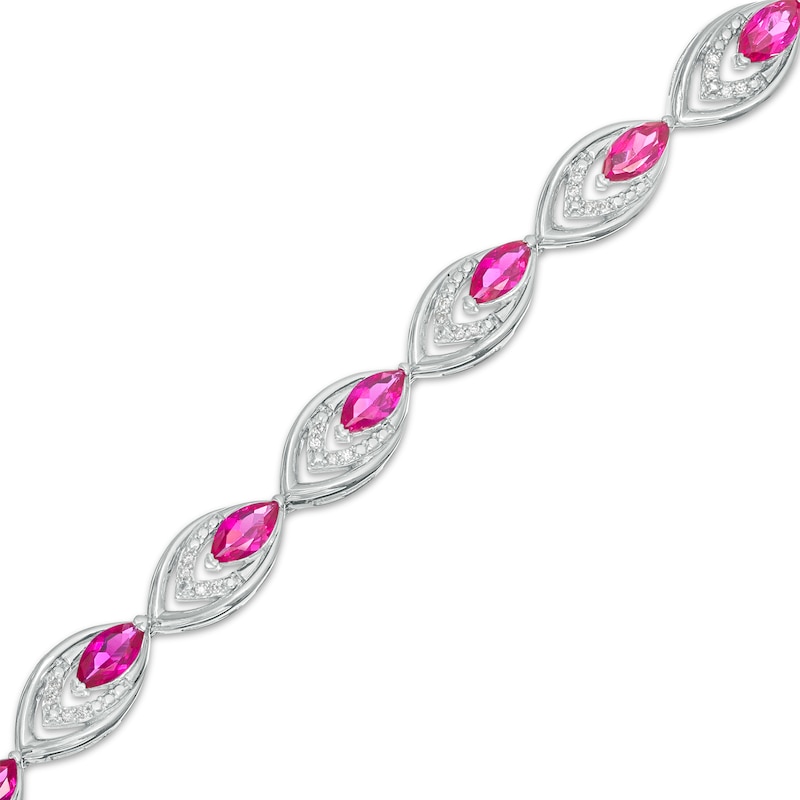Main Image 1 of Marquise Lab-Created Ruby and 0.145 CT. T.W. Diamond Tiered Line Bracelet in Sterling Silver 7.25"