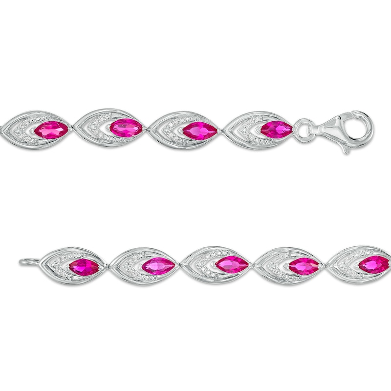 Main Image 3 of Marquise Lab-Created Ruby and 0.145 CT. T.W. Diamond Tiered Line Bracelet in Sterling Silver 7.25"