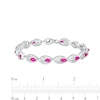 Thumbnail Image 4 of Marquise Lab-Created Ruby and 0.145 CT. T.W. Diamond Tiered Line Bracelet in Sterling Silver 7.25"