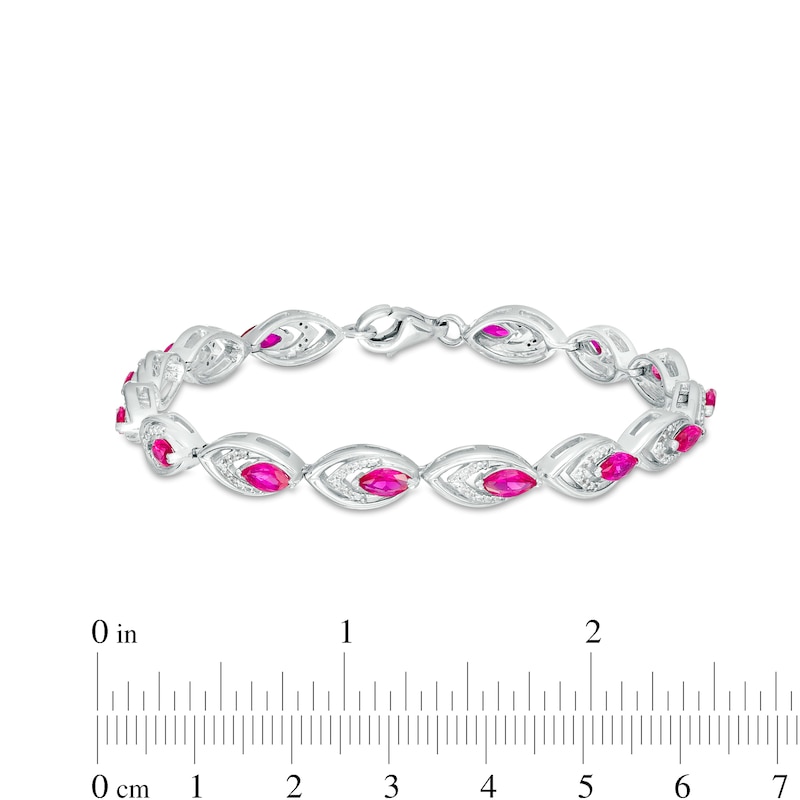 Main Image 4 of Marquise Lab-Created Ruby and 0.145 CT. T.W. Diamond Tiered Line Bracelet in Sterling Silver 7.25"